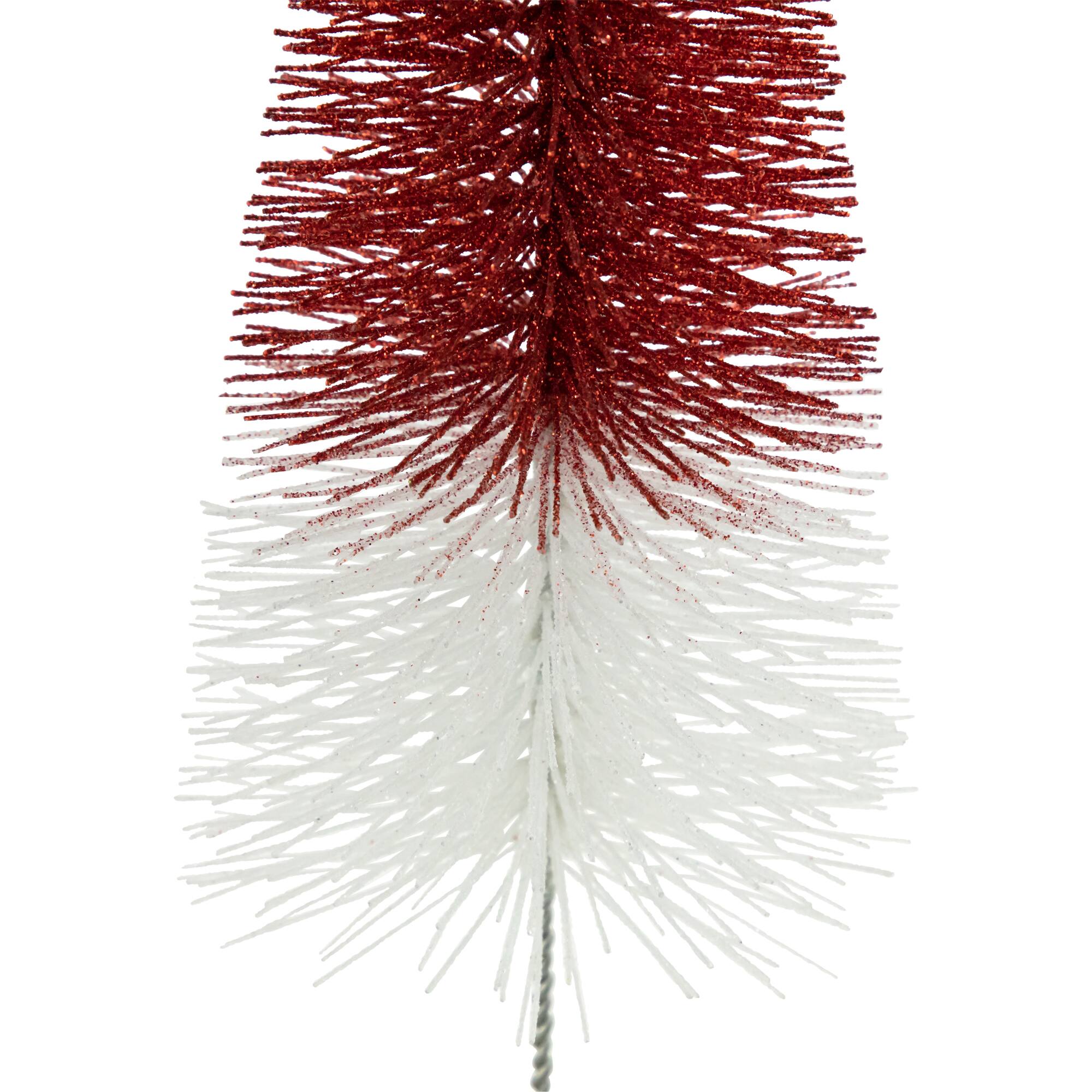 12" Red & White Glittered Bottlebrush Christmas Tree